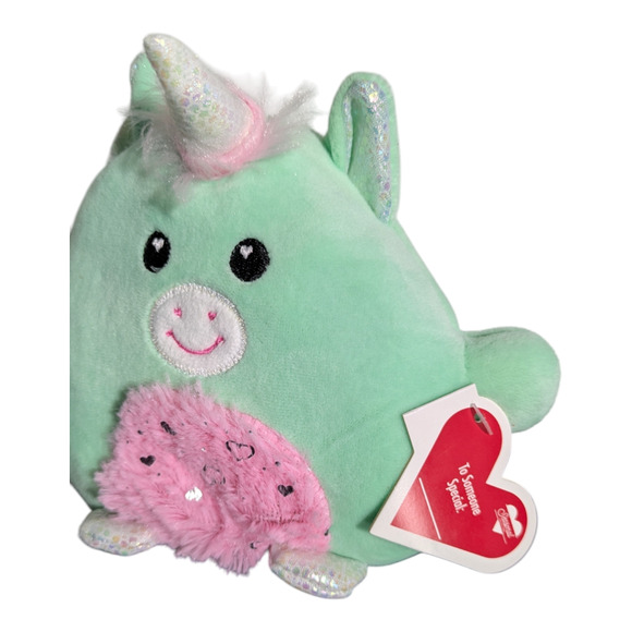 Valentine Plushie - Cute Teal Unicorn with Pink Belly - New with Tag - Picture 4 of 8